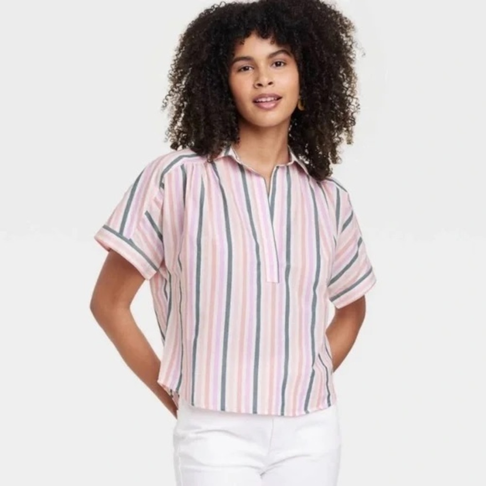 Universal Thread Pink and Gray Striped Top